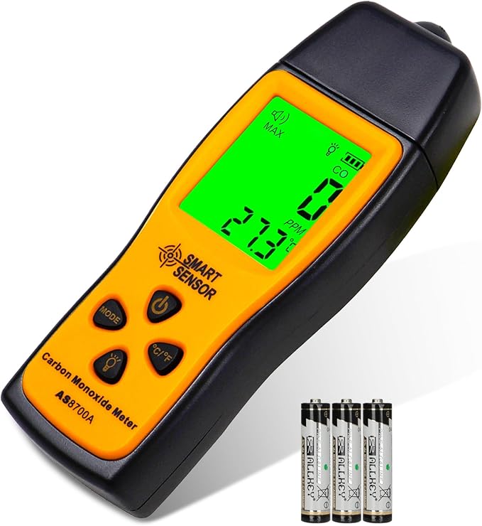 Carbon Monoxide Detectors, Portable CO Detector with Temperature Sensor ＆ LCD Backlight Screen, Handheld Carbon Monoxide Meter Tester 0-1000PPM Range, Indoor/Oudoor (Includes Battery x3)