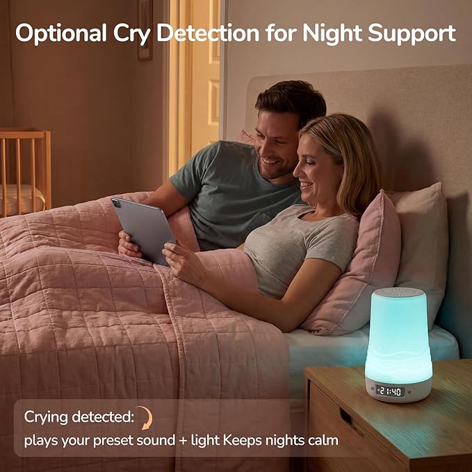 Mewaii White Noise Sound Machine for Adults & Baby with Night Light, Sunrise Alarm Clock, App Control, 100 Sounds & AI Cry Detection, Custom Routines Builder, Toddler Sleep Trainer, Registry Essential