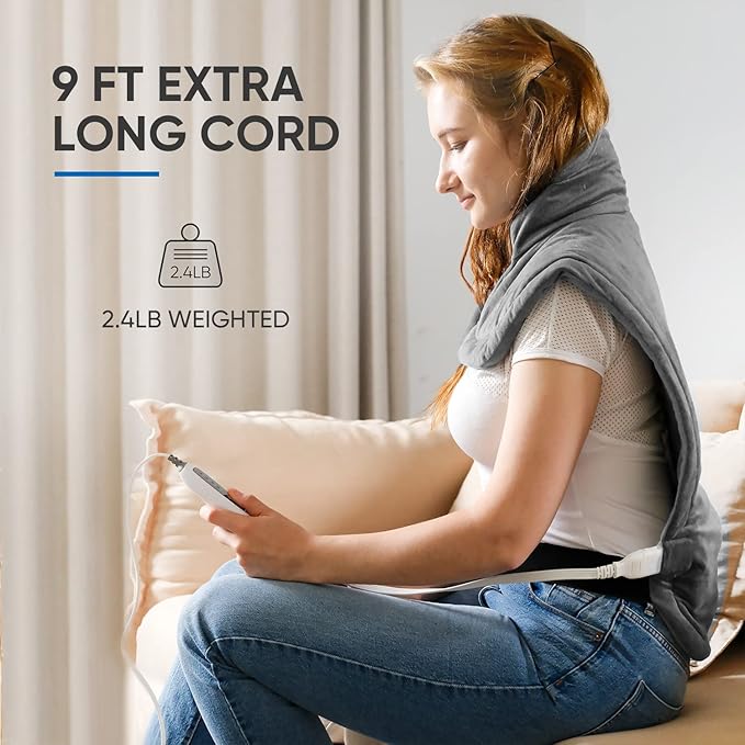24"x33",Weighted Heating Pad for Back Pain Relief, XXL Large Size Electric Heating Pad for Neck and Shoulders,Neck Heating pad,Warm Christmas Gifts,4 Heat Settings,Auto-Off, Machine Washable,Grey