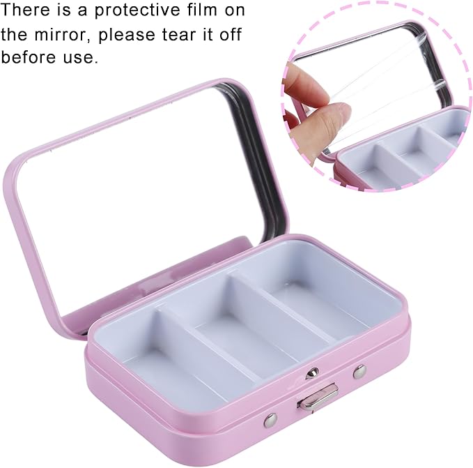 2 PCS Pill Box with Mirror, Portable 3 Compartment Medicine Pill Organizer, Cute Small Pill Case Supplement Organizer Pill Holder for Purse Travel(Pink)