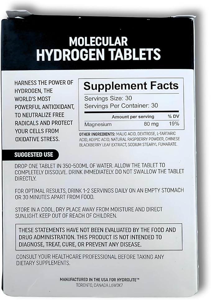 HydroLite Molecular Hydrogen Tablets for Drinking Water with Magnesium | Highest Concentration H2 12,000 PPB | Energy Booster, Enhance Performance & Recovery | Made in USA, 30 Tablets (Raspberry)