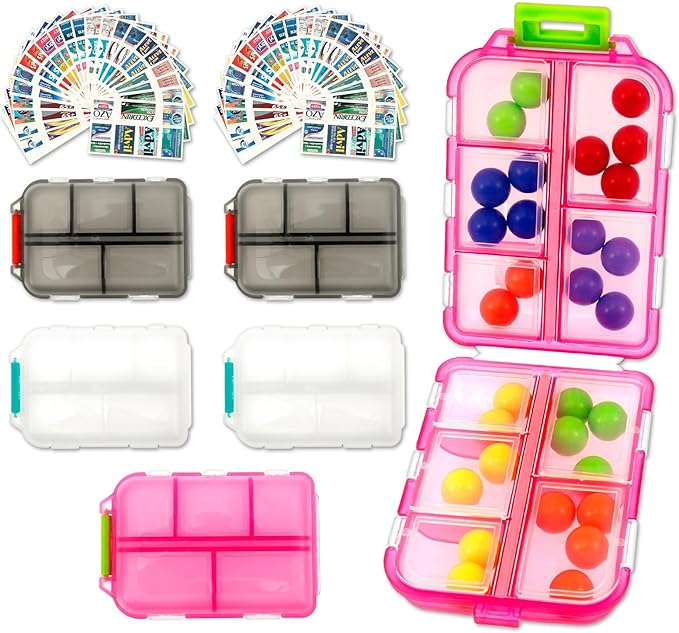 Frosted Plastic Large Pill Organizer Waterproof 10 Compartment Pill Container Box with Labels for Travel and Daily Use (Pink+White+Grey 6PCS)