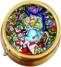 Alice in Wonderland with Cat and Mouse Brass Round Pill Box