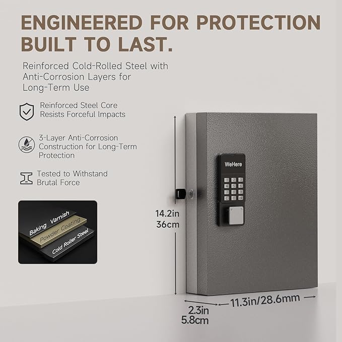 32 Key Lock Box Wall Mount, Smart Key Cabinet One Time Password/APP Bluetooth/Fixed/Wi-Fi Remote/Key Unlock, Key Management for Valets/Realtors/Office/Hotel