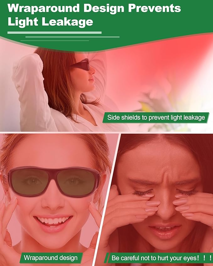 LIGHTMEUP Red Light Therapy Glasses,Eye Protection for Infrared & LED Light Sessions–Blocks 200-2000nm Harmful Wavelengths,Maintain Visibility,Lightweight Comfortable Red Light Goggles 3 Pairs