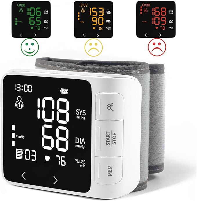 huangirl Wrist Blood Pressure Monitor | Wrist Blood Pressure Monitors for Home Use | Automatic Blood Pressure Monitor Wrist Blood Pressure Cuff with 2 Users Memory LCD Display Hypertension Alarm