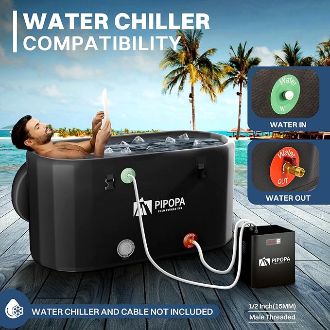 PIPOPA Inflatable Ice Bath Tub for Athletes | Water Chiller Compatible | Long-Lasting Insulation | Outdoor, Indoor, Portable | Drain Valve Included - XXL 60"L x 30"W x 32"H