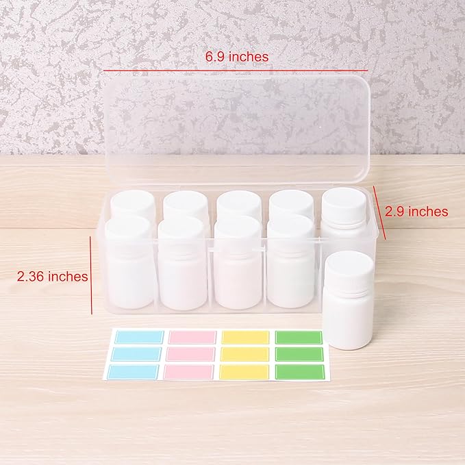 Small Plastic Empty Pill Bottle with Caps Labels for Travel Medicine Bottle Organizer Vitamin Container,10pcs(25ml)