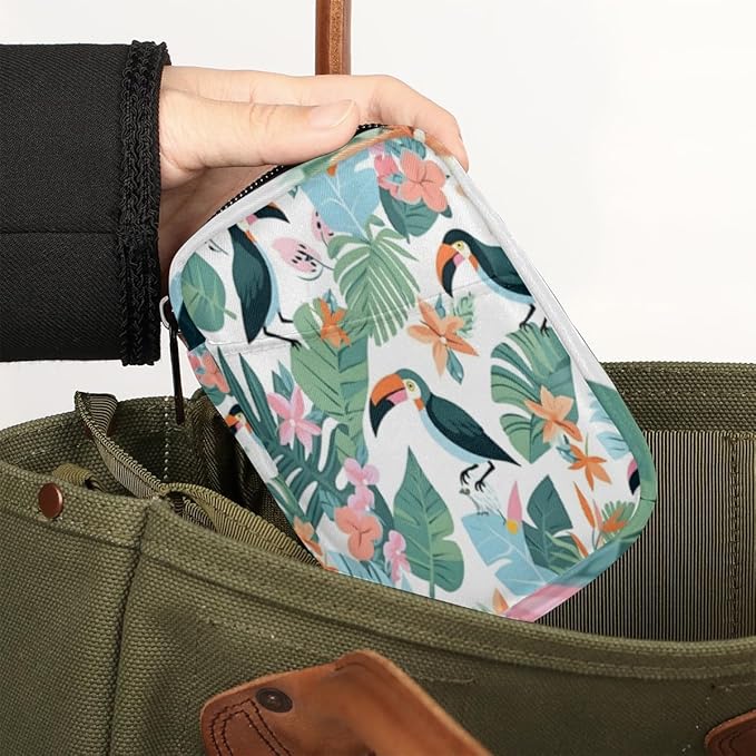 Tropical Toucan Birds Travel Pill Organizer Bag Portable Weekly Pill Box Travel Medicine Organizer 7 Day Pill Case with Zipper for Daily Travel Family Business