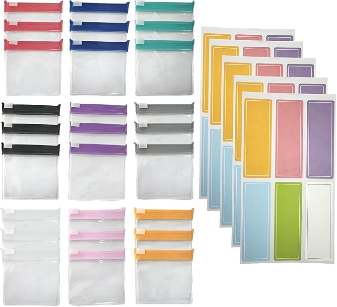 27 Pcs Zippered Pill Pouch Bags with Labels Set, Small Portable Travel Pill Bags for Pills, Small Items Storage (9 Colors)