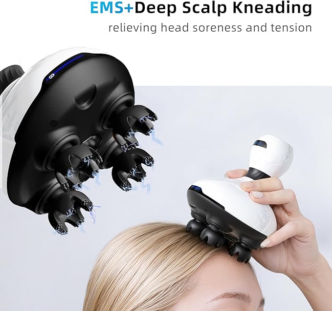 Electric Scalp Massager, EMS Stimulation Head Massager with Mutlti-Modes Vibration & Waterproof, Held Portable Head Scratcher Massager for Hair Growth, Deep Clean and Stress Relax