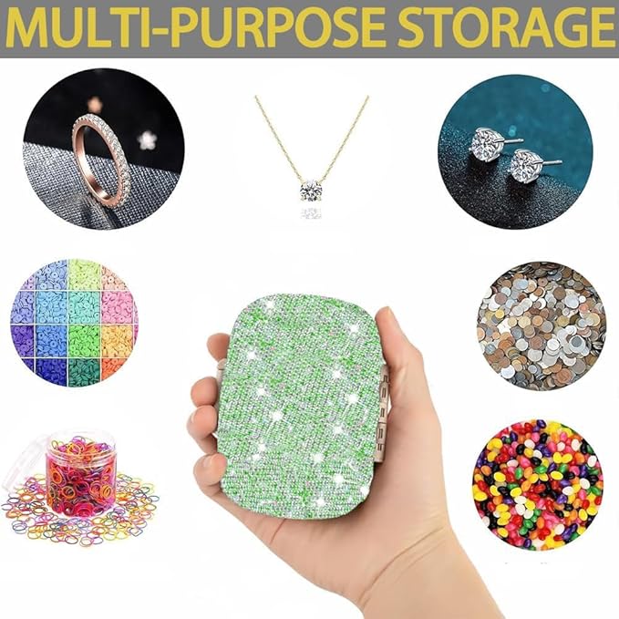Daily 6 Compartments Pill Box Container Bling Diamond for Purse Medicine Container Holder for Women Travel Kit Medicine (AB Green)