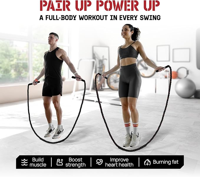 Yes4All Weighted Jump Rope, 2.8LB Heavy Skipping Rope with Anti-Slip Double Layer Handle & Protective Sleeve for Fitness, Cardio, Muscle Training - Carry Bag Included