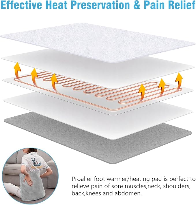 Electric Heated Foot Warmer Soft Flannel Foot Heater with 2h Auto Off & 3 Heat Levels Full Body Use Heating Pad for Feet, Abdomen, Cramps, Pain Relief Pocket Design 16" x 22" Grey