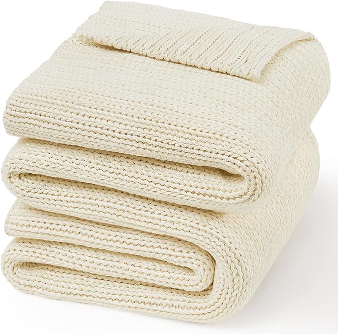 Guohaoi Knitted Weighted Blanket for Adults (Cream 60"x80" 12lbs) No Beads Cooling Throw Blanket for Hot Sleepers, Home Decor Breathable Chunky Knit Heavy Blanket Use on Queen/King Size Bed