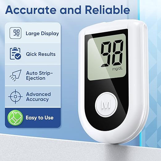 Riroga Blood Glucose Monitor Kit with 100 Glucometer Strips, 100 Lancets, 1 Blood Sugar Monitor,Blood Sugar Test Kit for Home Use,Travel Case for Blood Glucose Monitor Kit,Lancing Device, No Coding