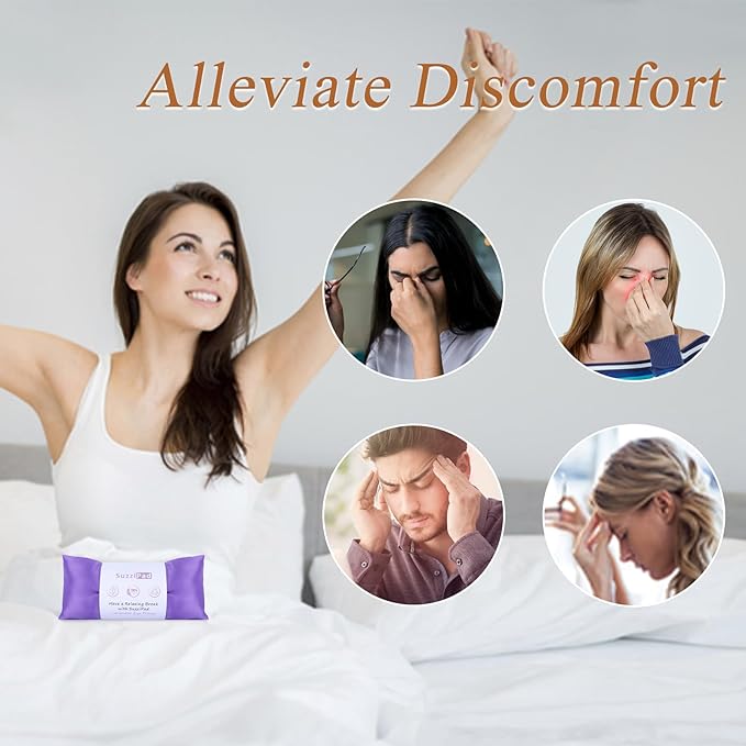 SuzziPad Lavender Eye Pillows for Relaxation with Aromatherapy, Weighted Mask for Sleeping, Hot & Cold Therapy Compress for Dry Eyes, Yoga Meditation Pillow, Purple, 4 Packs
