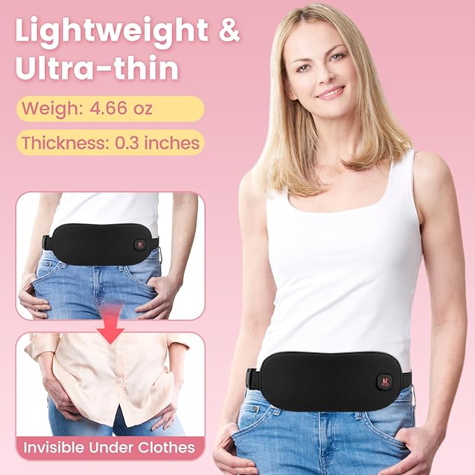 Heating Pad for Period Cramps, 3000mAh Menstrual Heating Pad with 3 Temeprature Levels, Cordless Heating Belly Wrap Belt, Gift for Women and Girl (Black)