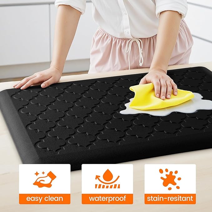 4/5 Inch Thick Anti-Fatigue Kitchen Mat Water Resistant Non-Slip Kitchen Floor Mat Ergonomic Comfort Standing Mat for Home Kitchen Office Laundry 17.3"x 28" Black