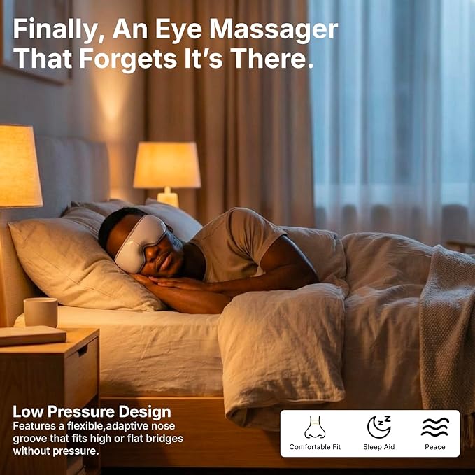 Eye Massager with Heat and Bluetooth, Dry Eye Therapy, Temple Massager, Heated Sleep Mask Blackout,Rechargeable Eye Warmer. Stress Relief Gifts for Women/Men Gamers Travel Essentials