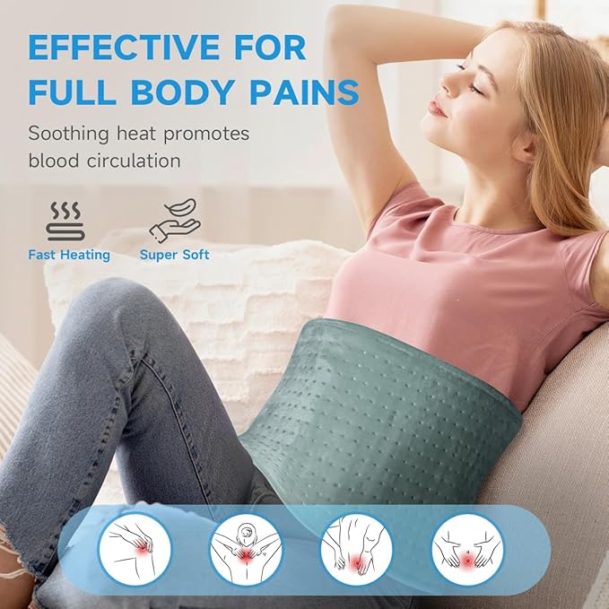 GOTCOZY Heating Pad for Back Pain Relief & Cramps,Electric Heating Pads for Neck and Shoulders with 2H-Auto Shut Off and 5 Heat Settings,Gifts for Mom Men 12''X24''(Green)