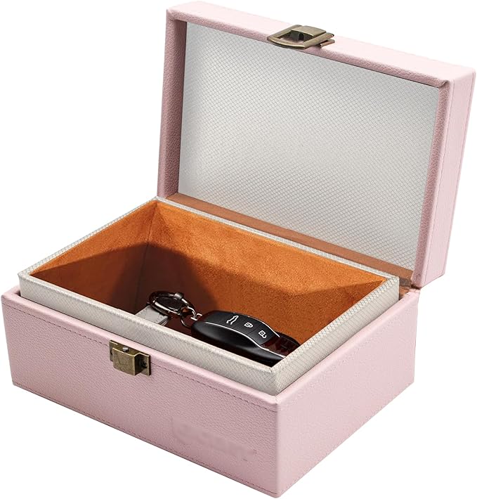 Faraday Box for Car Keys, Faraday Key Fob Protector Box, Anti Theft Car Keys Faraday Cage, Keyless Entry Protector Faraday Pouch for Key fob, RFID Signal Blocking Box(Pink,S)
