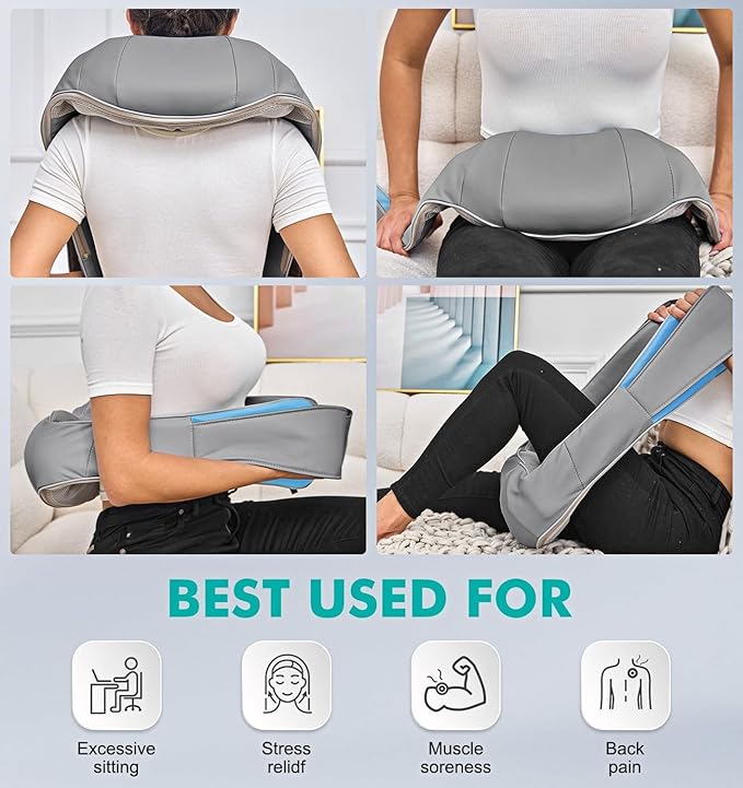 Shiatsu Neck and Back Massager with Heat, Deep Tissue 4D Kneading Massage Pillow for Neck, Back, Shoulder, Leg, Body Muscle Pain Relief, Use at Home, Office, Car