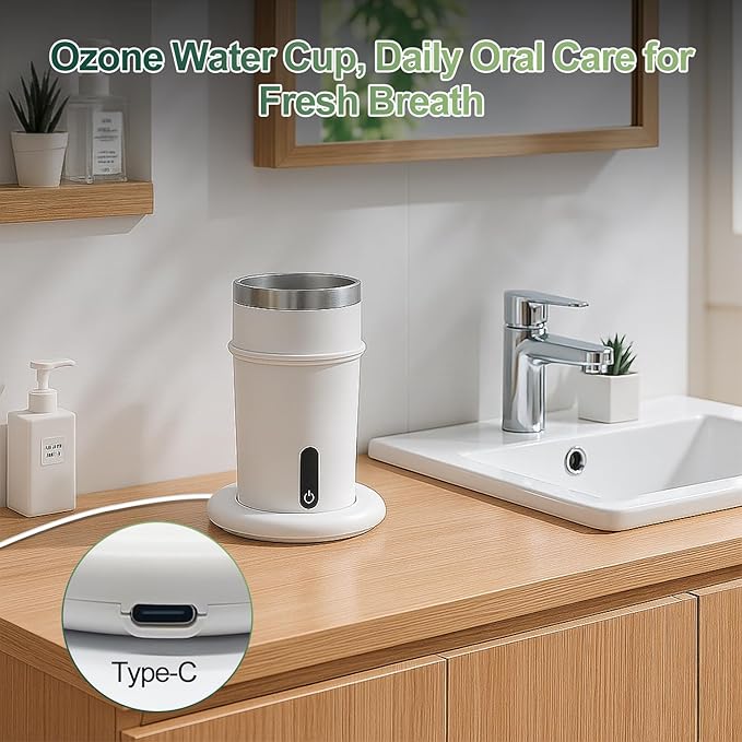 Portable O3Water Generator Cup Dispenser, Multi-Purpose O3 for Oral Care & Fruit Cleaning, Rechargeable Hydrogen Water Purifier and Mouthwash Cup for Teeth Brushing & Bathroom and Kitchen Use