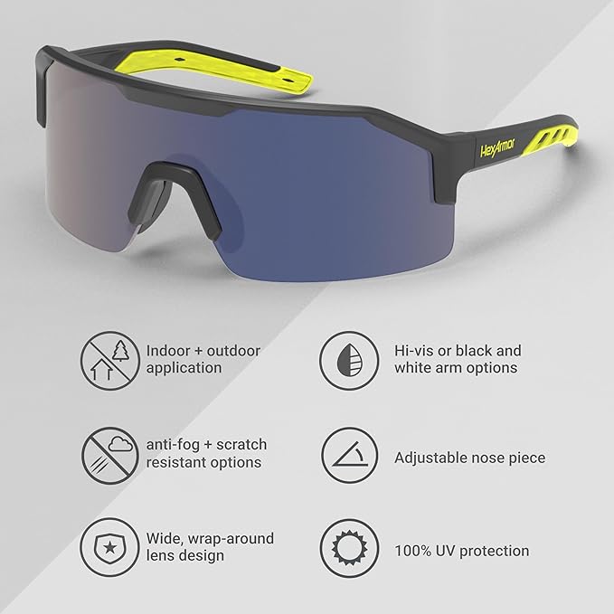 HexArmor Shockwave Safety Work Glasses | ANSI Z87+, 100% UV Protection, Anti-Fog or Scratch Resistant, Polarized