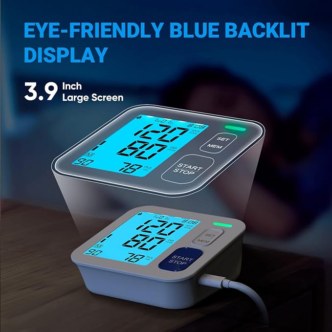 Blood Pressure Monitors for Home Use, 9-17'' & 13-21'' Extra Large Blood Pressure Cuff Upper Arm, Oversized Operation Button &Large Backlit LCD, Automatic BP Machine with USB Cable and 4 AAA Batteries