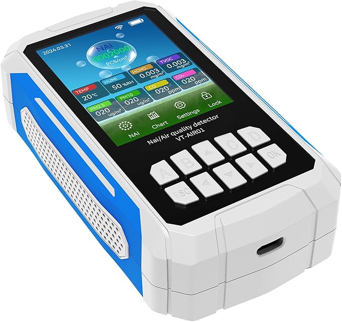 Generic Air Quality Detector & Ionizer Meter, Portable Air Tester, VOC PM2.5 CO2 Temp Humidity Monitor with Negative Ion Function, Ideal for Home, Car & Office (White)