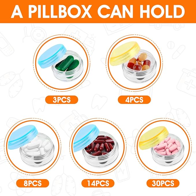 Small Pill Organizer Box, 5 Pcs Travel Pill Case Holder Portable Daily Mini Pills Container BPA Free Medicine Storage Container for Purse Pocket Briefcase (Blue/Orange/Yellow/Black/Rose Red)