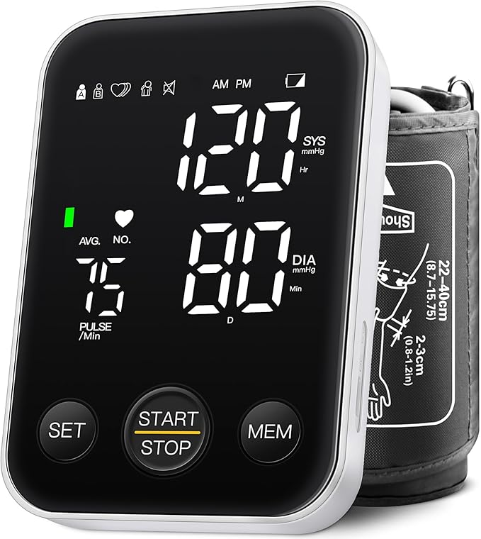 Blood Pressure Monitor Upper Arm Machine Accurate Adjustable BP Cuff Kit Led Backlit Display 2 Users 240 Sets Memory Includes Storage Bag Black