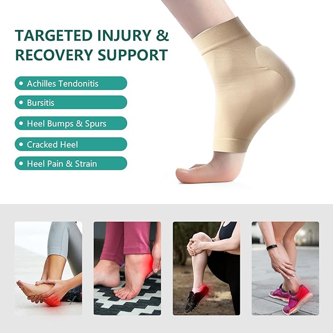 Achilles Tendonitis Heel Protector Socks - (FSA&HSA) Welnove Achilles Tendon Support Compression Socks - Gel Padded Sleeve for Cushion & Protection of Bursitis, Tenderness, Dry Cracked, Regular