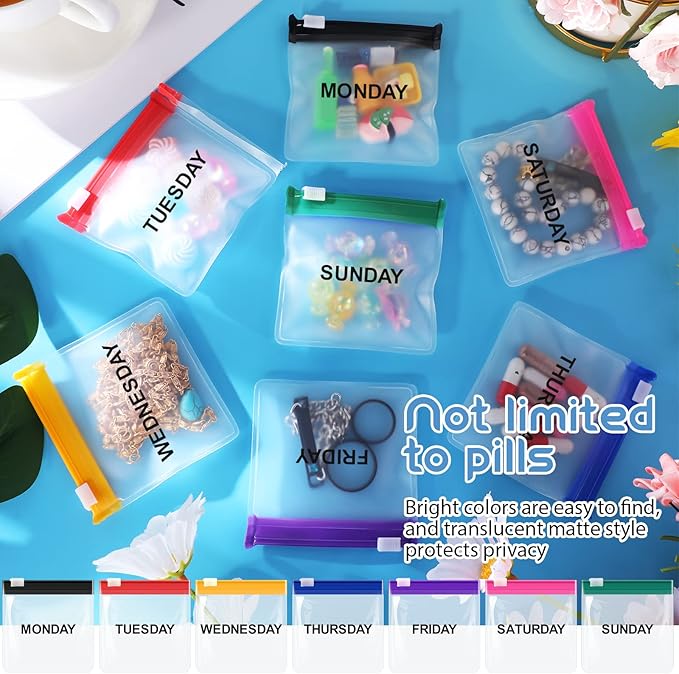 70 Pcs Pill Pouch Bags Zippered Reusable Medicine Pouches Travel Plastic Pill Bags Self Sealing Medicine Organizer with Slide Lock for Medication, Vitamins, Jewelry, Daily Small Items(Colored)