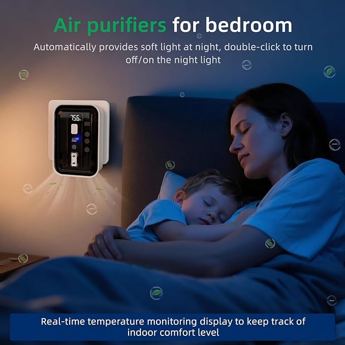 3 In 1 Air Ionizers For Home - Negative Ion Filtration System,Real Time Temperature Display Air Purifier Plug,Portable Air Purifier For Kitchen Bedroom,Quiet Operation Mini Air Cleaner
