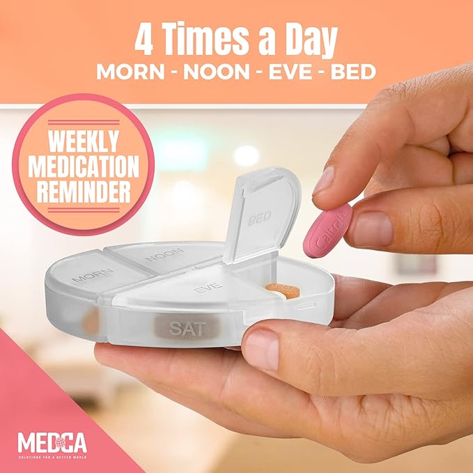 Stackable Daily Pill Organizer - Premium Weekly Medication Reminder with 7 Individual Stacking Cases - Weekly AM/PM Pill Box with 4 Times a Day, a Everyday Medicine Organizer, Silver, Case of 40