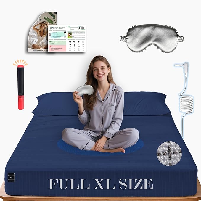 Ali King Grounding Sheets - Full XL Size, Soft Cotton with Silver Fiber, 15'' Deep Pocket Earth Grounding Fitted Bed Sheets for Improved Sleep (Navy Blue, Full XL 54''*80''*15'')