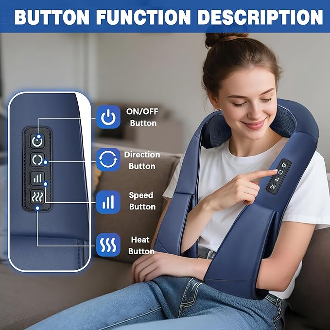 Joyset Shiatsu Neck and Back Massager with Heat,Electric Shoulder Massager for Pain Relief Deep Tissue,3D Kneading Massage with Cloth Cover Easy to Clean (Blue)