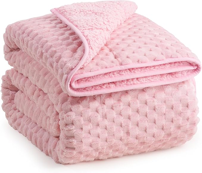 Super Fuzzy Soft Fleece Sherpa Weighted Blanket 20 lbs for Adults, 3D Imitation Turtle Shell Luxury Weighted Throw for Better Sleep, Dual Sided Cozy Heavy Blankets for Couch Bed, Pink, 60" x 80"