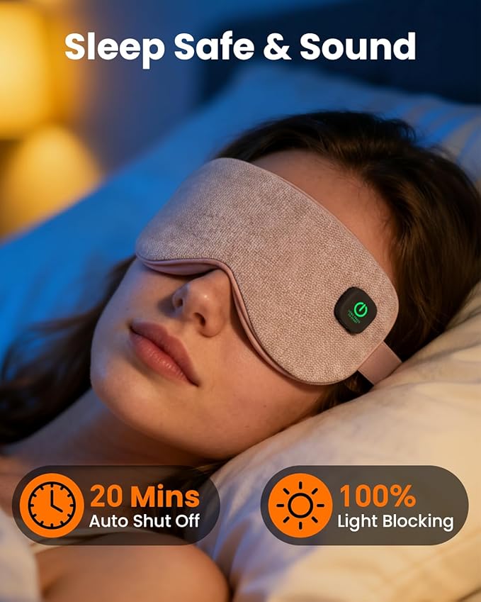 Heated Eye Mask - Cordless Eye Mask for Dry Eyes, Eye Relief, Improved Sleep, 4 Temperature, Washable Eye Heating Pad for Travel and with Replaceable Shell