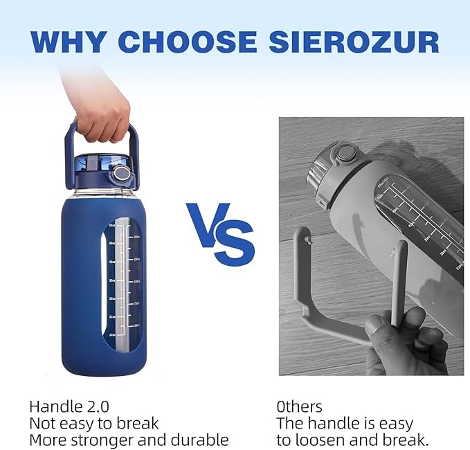 Glass Water Bottle with Straw and Handle Lid Half Gallon Motivational Glass Bottle with Silicone Sleeve and Time Marker Large Reusable Sports Water Jug for Gym Home Workout