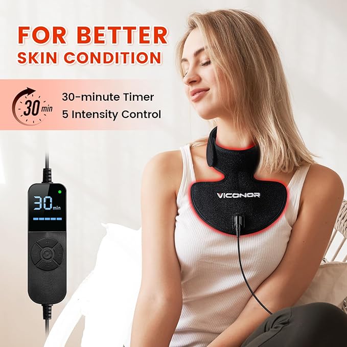 Viconor Neck and Chest Red Light Therapy FDA Cleared Red and Infrared Light Therapy for Body Firming Beauty Device for Smoother, Firmer and Glowing Skin at Home and Travel