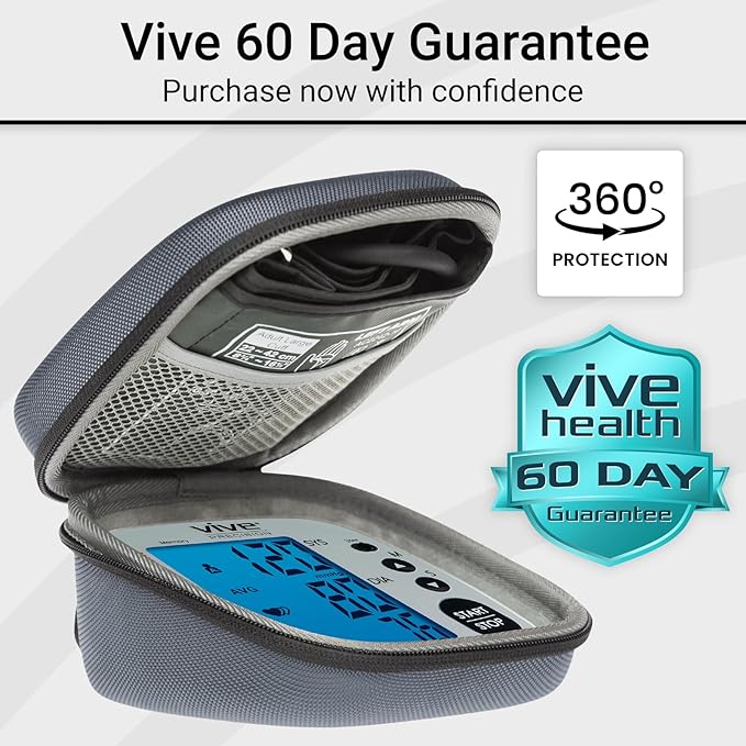 Vive Precision Blood Pressure Monitor Case - Hard Carrying Medical Travel Storage Bag - Universally Compatible Portable BPM Cuff, Health Accessories Pouch Replacement with Carrying Strap - Shockproof