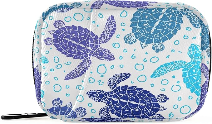Naanle Vintage Sea Turtle Pill Box 7 Day Pill Case Travel Pill Organizer Bag with Zipper Portable Weekly Case Compact Size for Supplement Vitamin Holder