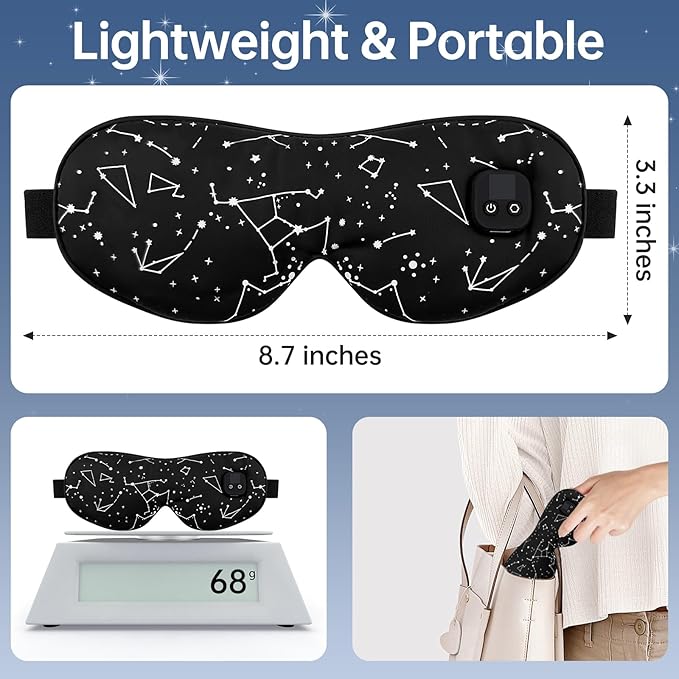 Heated Eye Mask, Cordless Warm Eye Compress for Dry Eyes Blepharitis, Stye Eye Treatment with 4 Heating Levels & 4 Timer Settings, Detachable & Washable