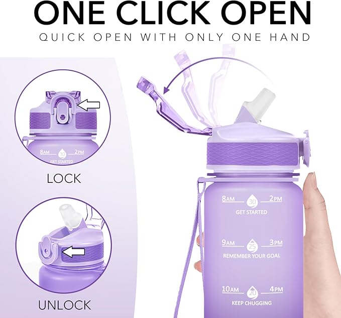 Hyeta 32oz Water Bottles with Straw - Stay Motivated and Hydrated with Convenient Times to Drink Markings, Durable, Leak-proof