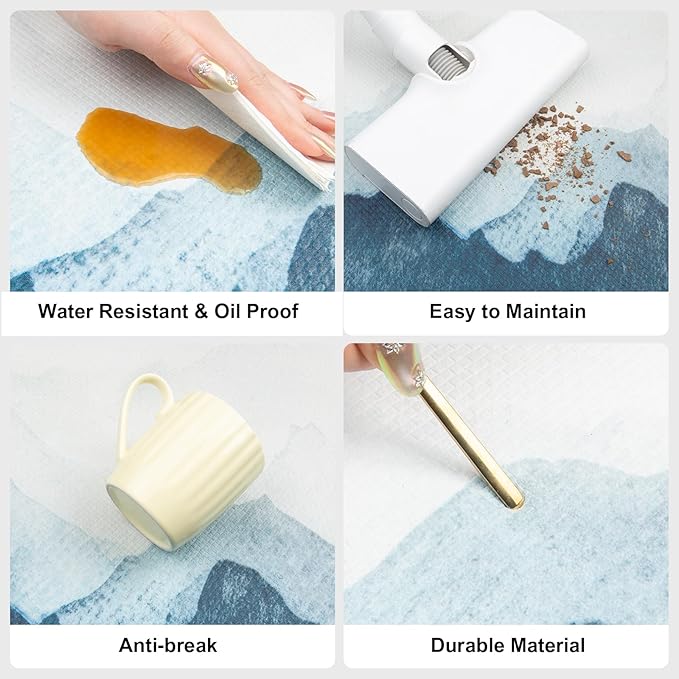 QIYI Kitchen Floor Mat 1 Piece Anti Fatigue Cushioned Runner Rug Leather Waterproof Oil Proof Non Skid Long Laundry Standing Mat Soft Foam Doormat 17" W x 71" L - Blue and White Watercolor Mountain