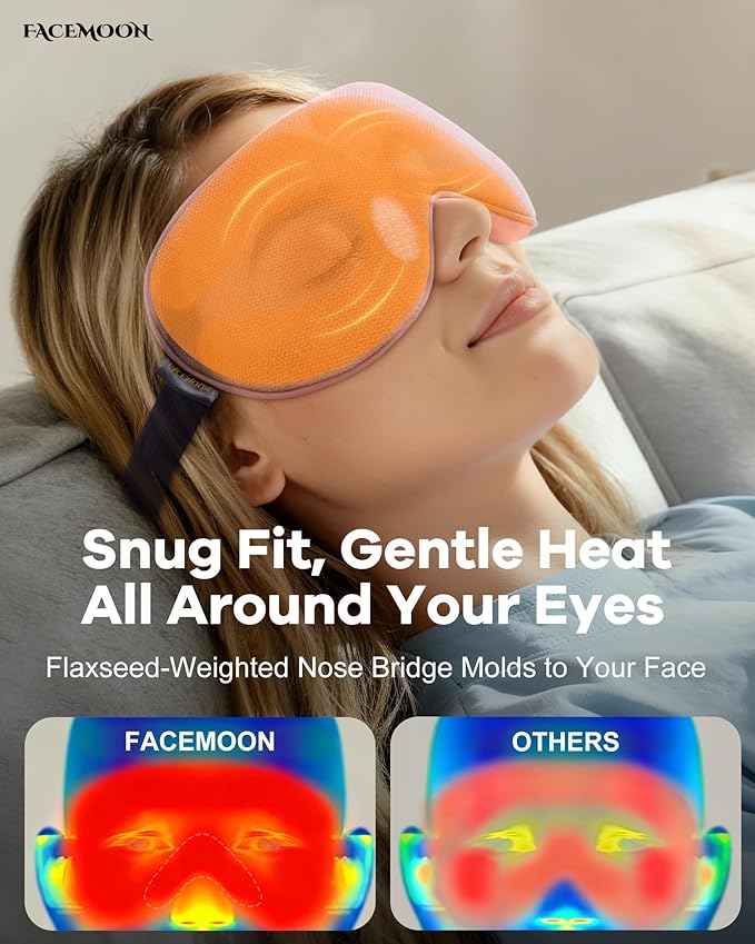 FACEMOON Cordless Heated Eye Mask for Stye & Eye Relief - Rechargeable Warm Compress for Dry Eyes, MGD & Blepharitis - Electric Warming Sleep Mask with Natural Flaxseed Moist Heat (Pink)