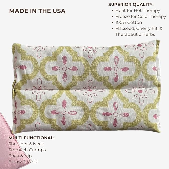 SacksyThyme Microwave Heating Pad for Pain Relief, Flaxseed & Cherry Pit Herbal Heating Pad, Hot Cold Therapy